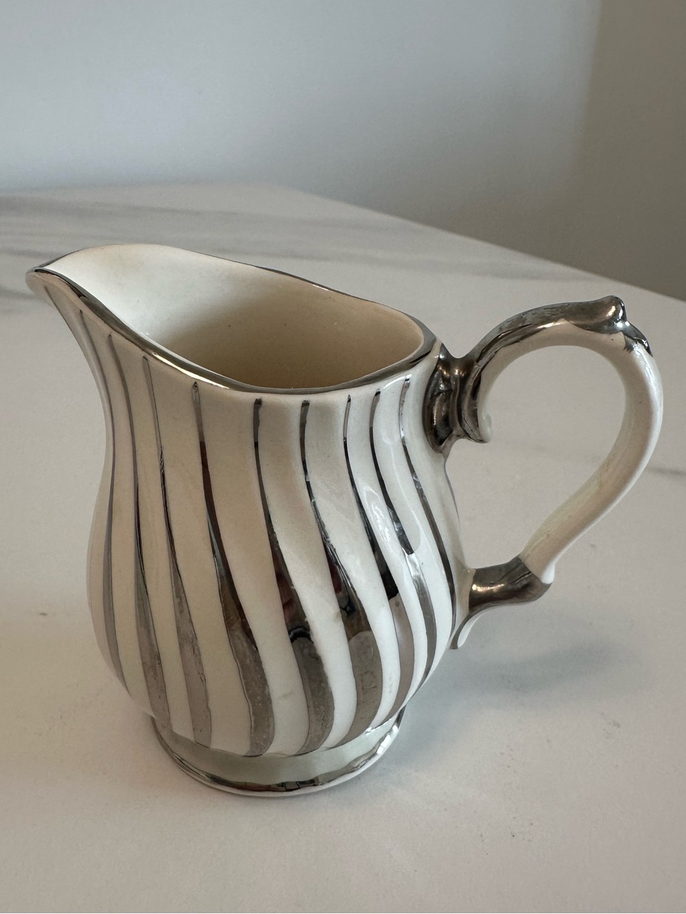 Vintage Sadler England Ivory and Silver Porcelain Creamer Pitcher
